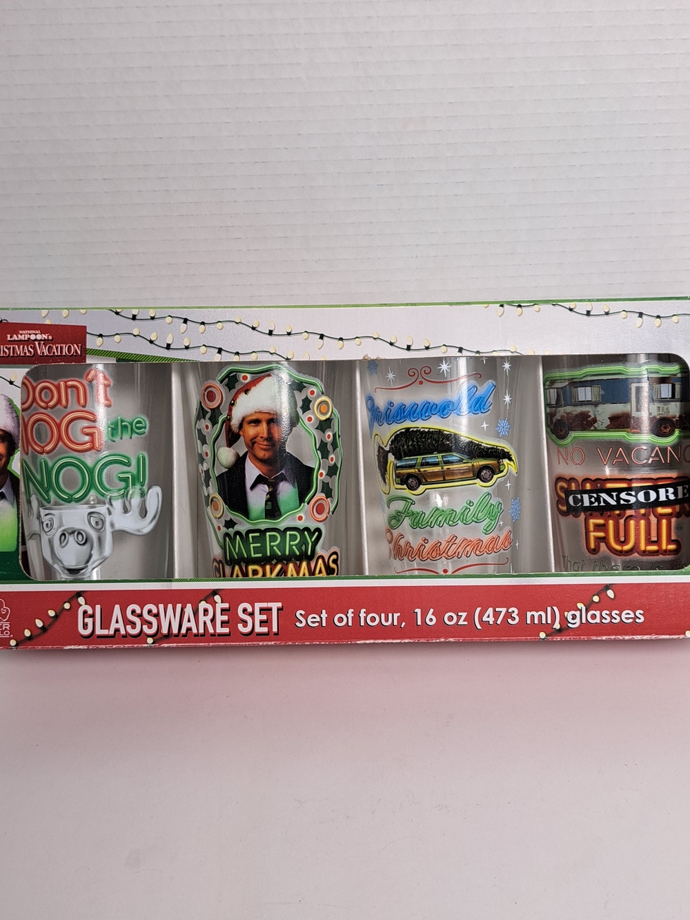 National Lampoon's Christmas Vacation Glassware Set Of 4 16oz Glasses, NIB